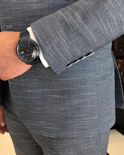 İtalyan stil slim fit yün karışımlı ceket yelek pantolon takım elbise lacivert T9360