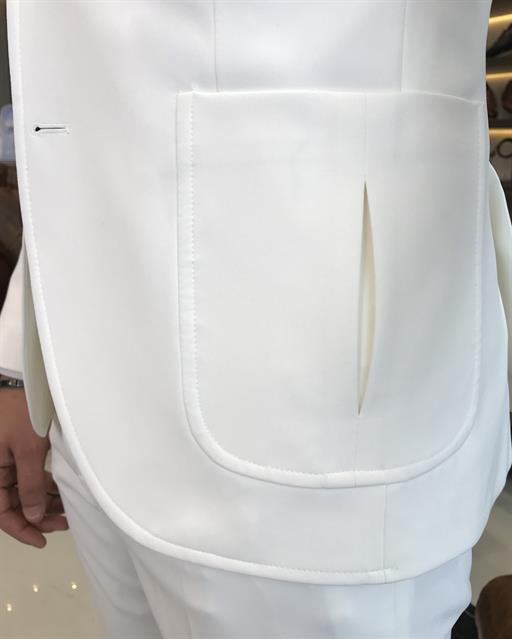 italyan stil slim fit yün karışımlı likralı safari ceket pantolon takım elbise ekru T9588