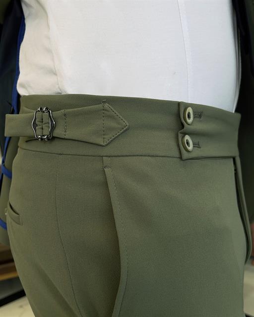 italyan stil slim fit yün karışımlı likralı safari ceket pantolon takım elbise yeşil T9583