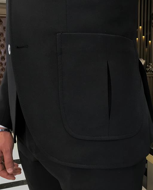 italyan stil slim fit yün karışımlı likralı safari ceket pantolon takım elbise siyah T9585