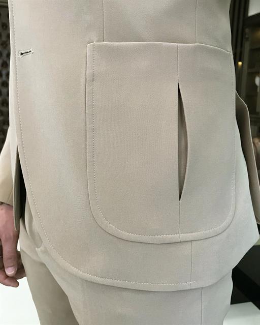 italyan stil slim fit yün karışımlı likralı safari ceket pantolon takım elbise bej T9587