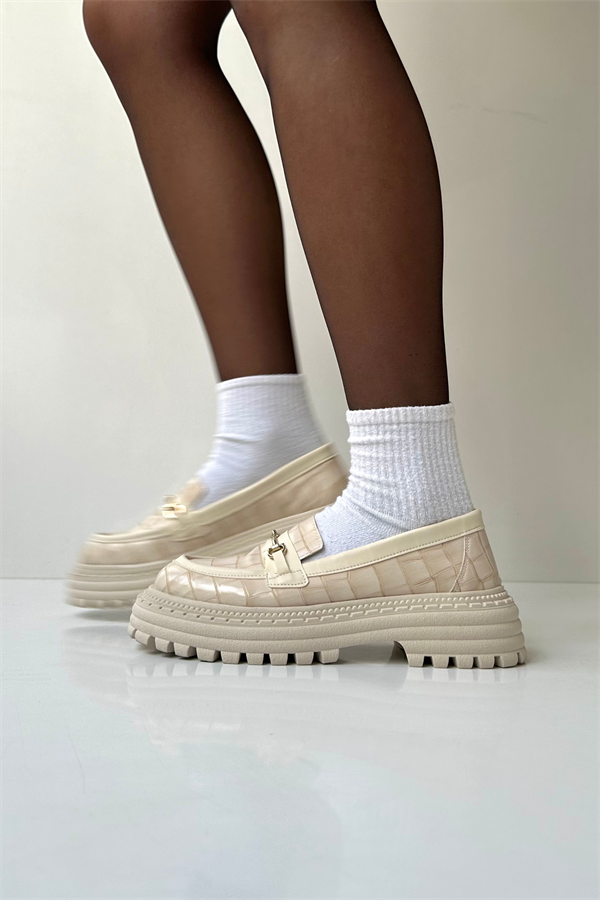Kadın Loafer Ayakkabı BEJ CROCO