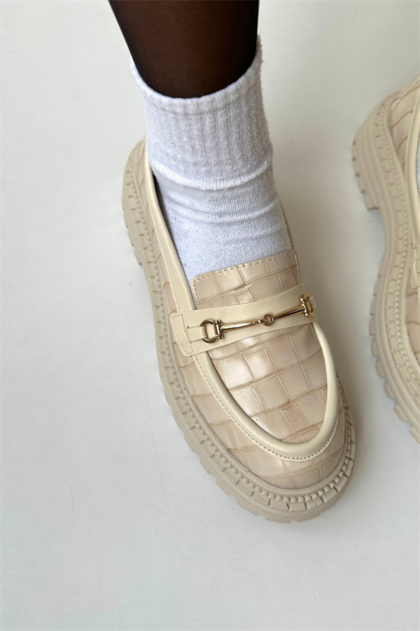 Kadın Loafer Ayakkabı BEJ CROCO