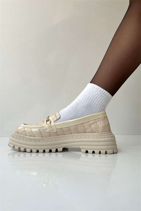 Kadın Loafer Ayakkabı BEJ CROCO