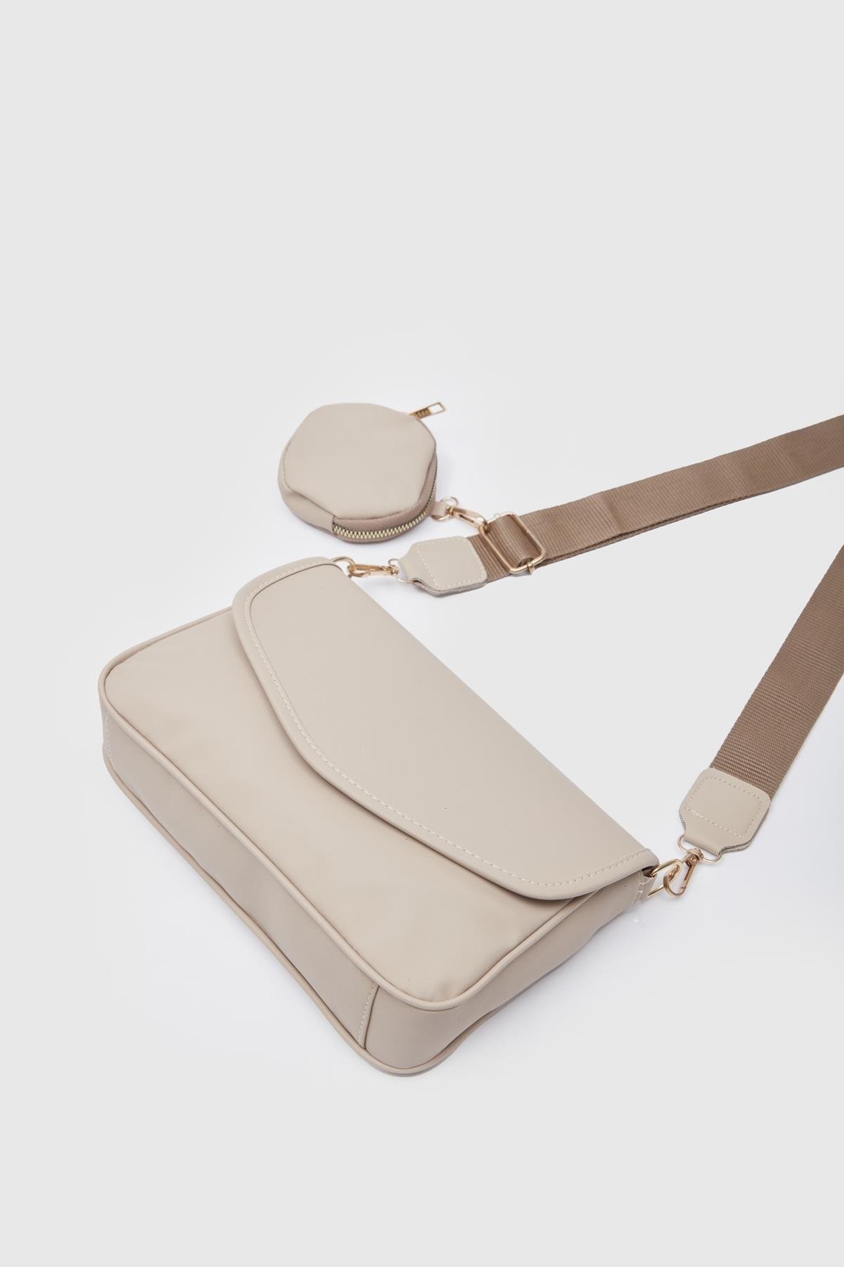 Cüzdanlı Kadın Çapraz Çanta BEJ