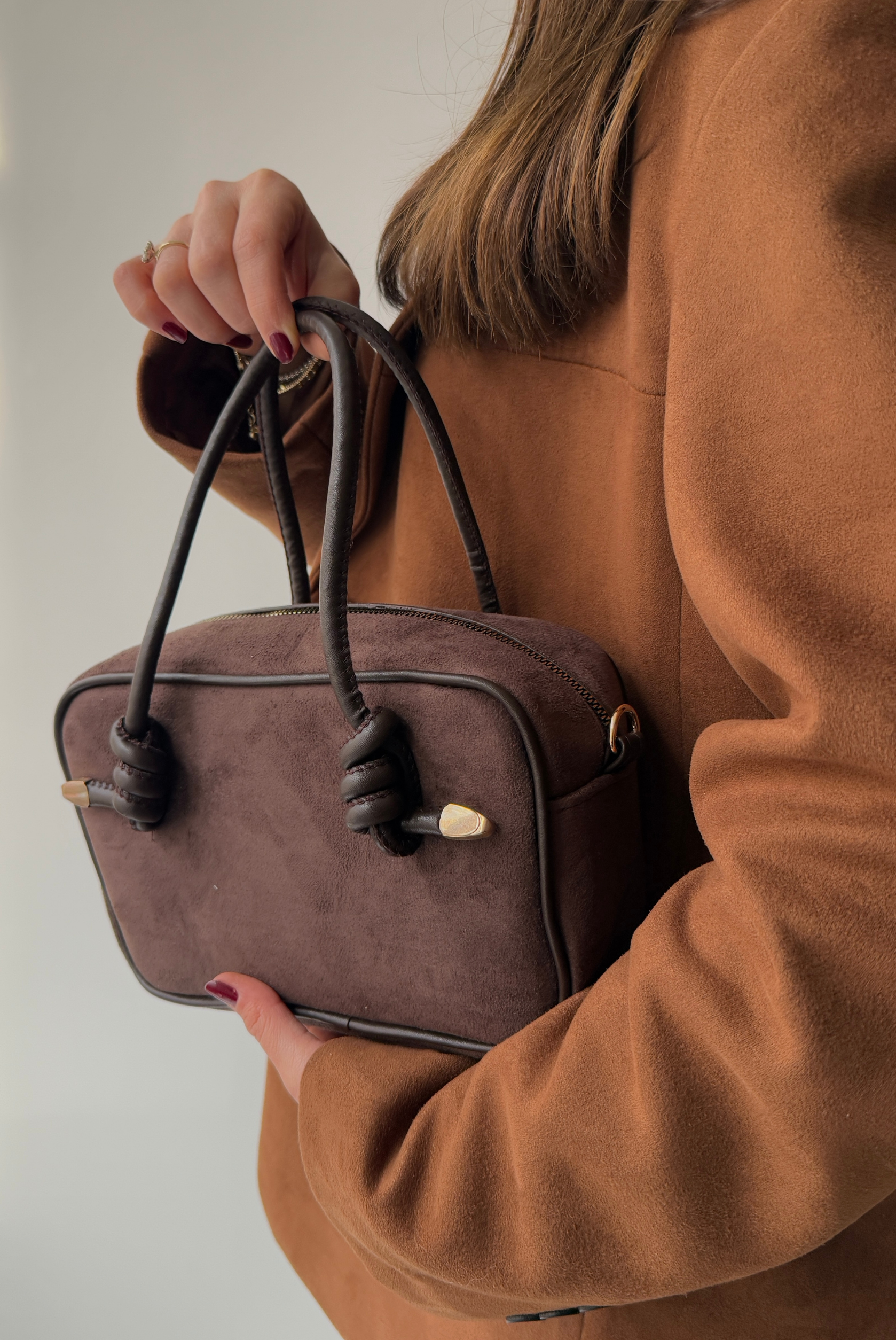 Kadın El ve Omuz Çantası ACI KAHVE SÜET