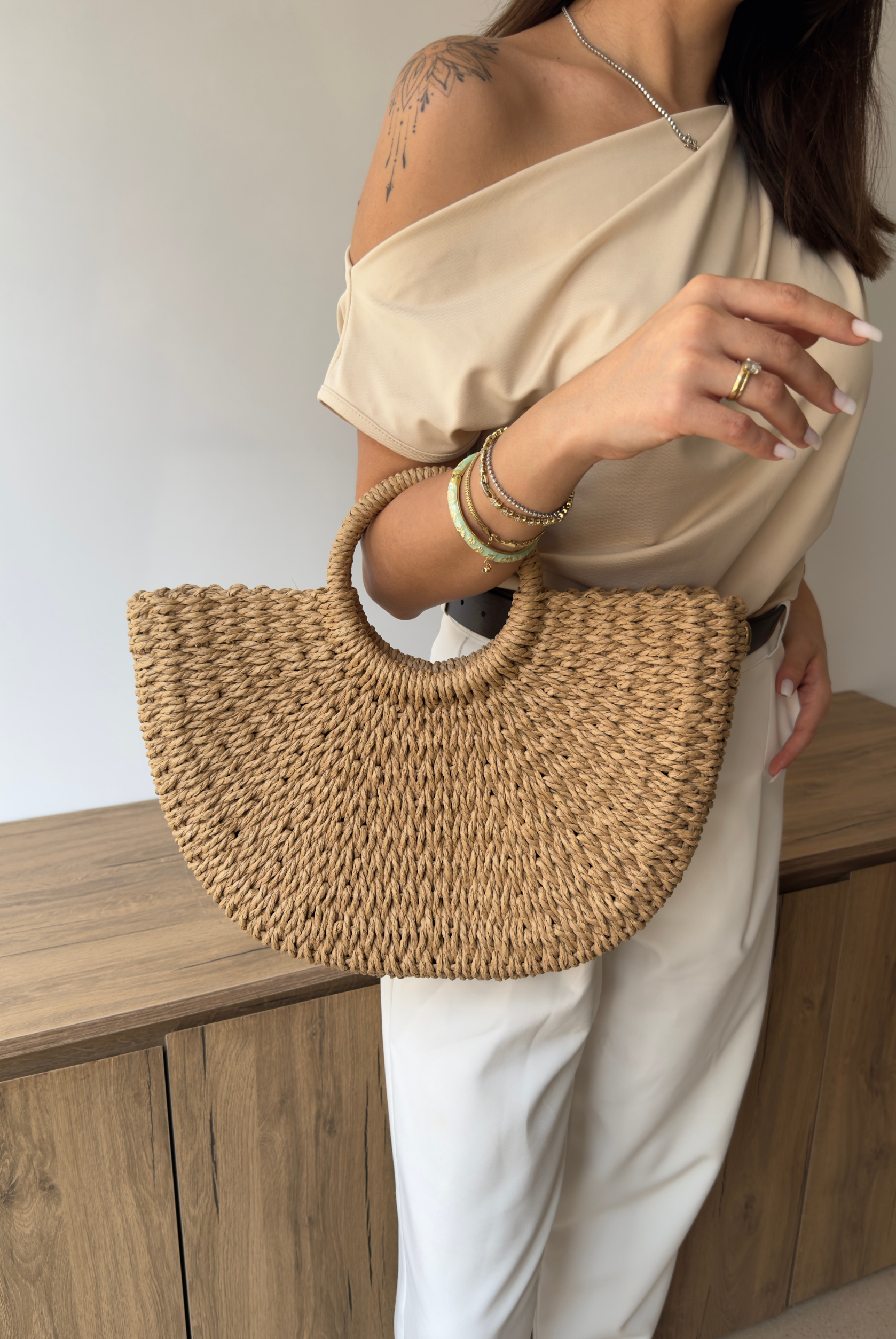 Kadın Hasır El Çantası CAMEL HASIR