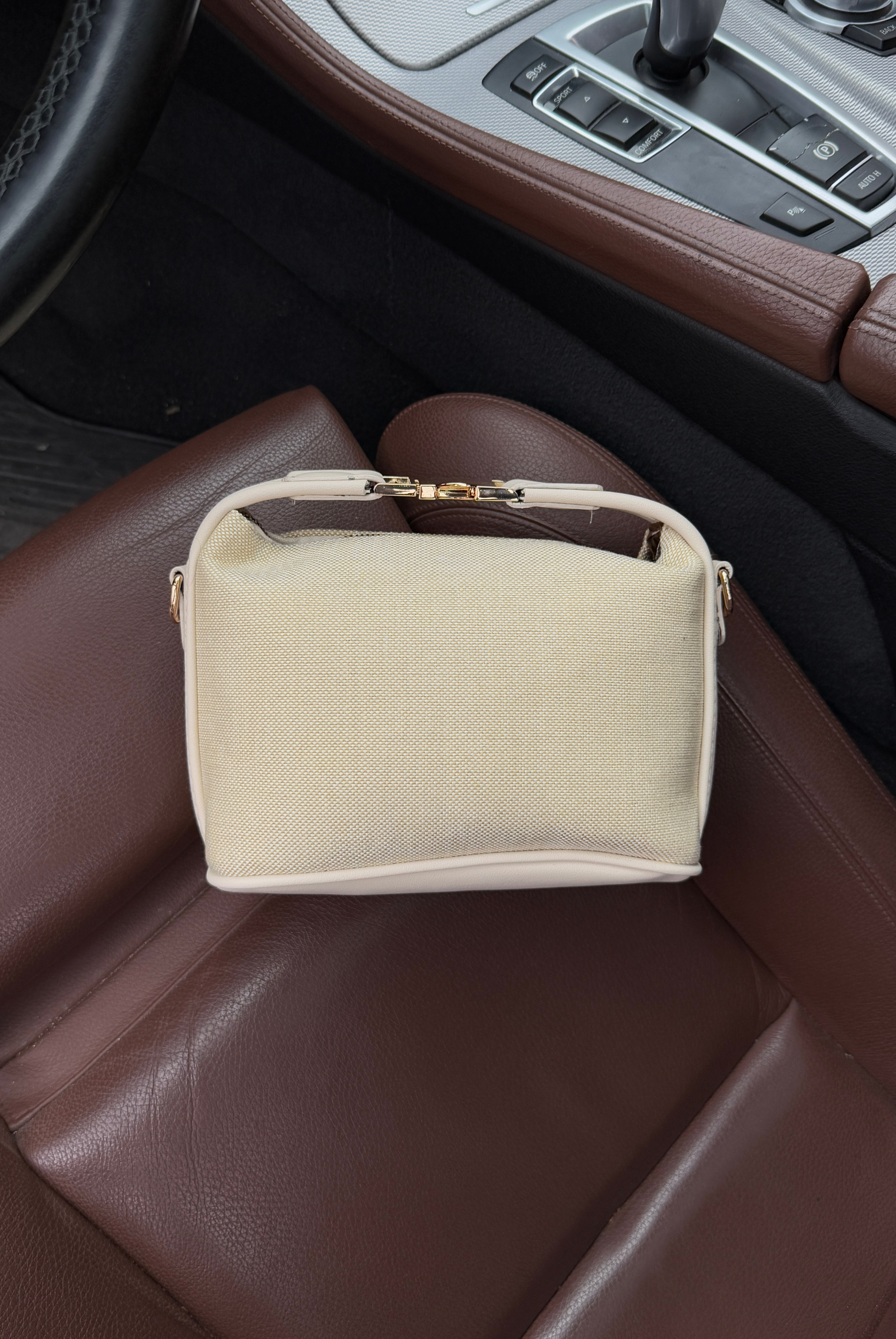 Kadın Keten El ve Omuz Çantası KREM