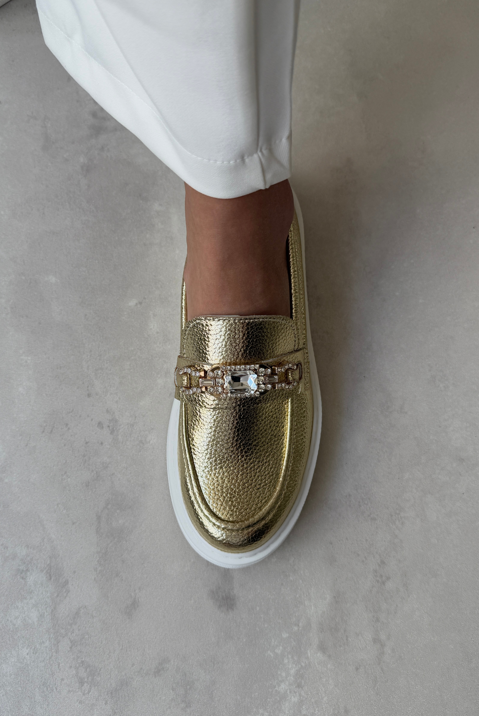 Kadın Taşlı Loafer GOLD