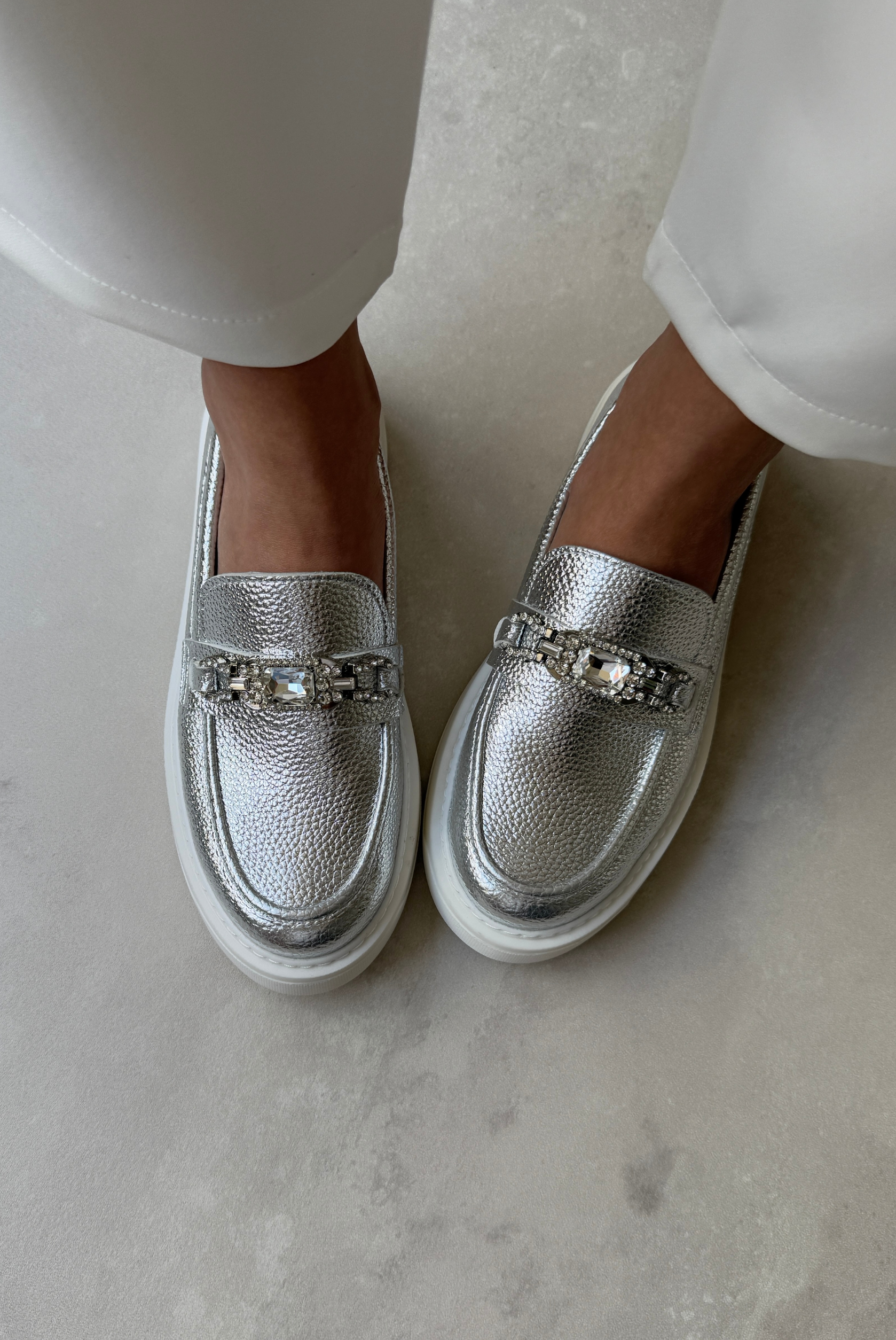 Kadın Taşlı Loafer SİLVER