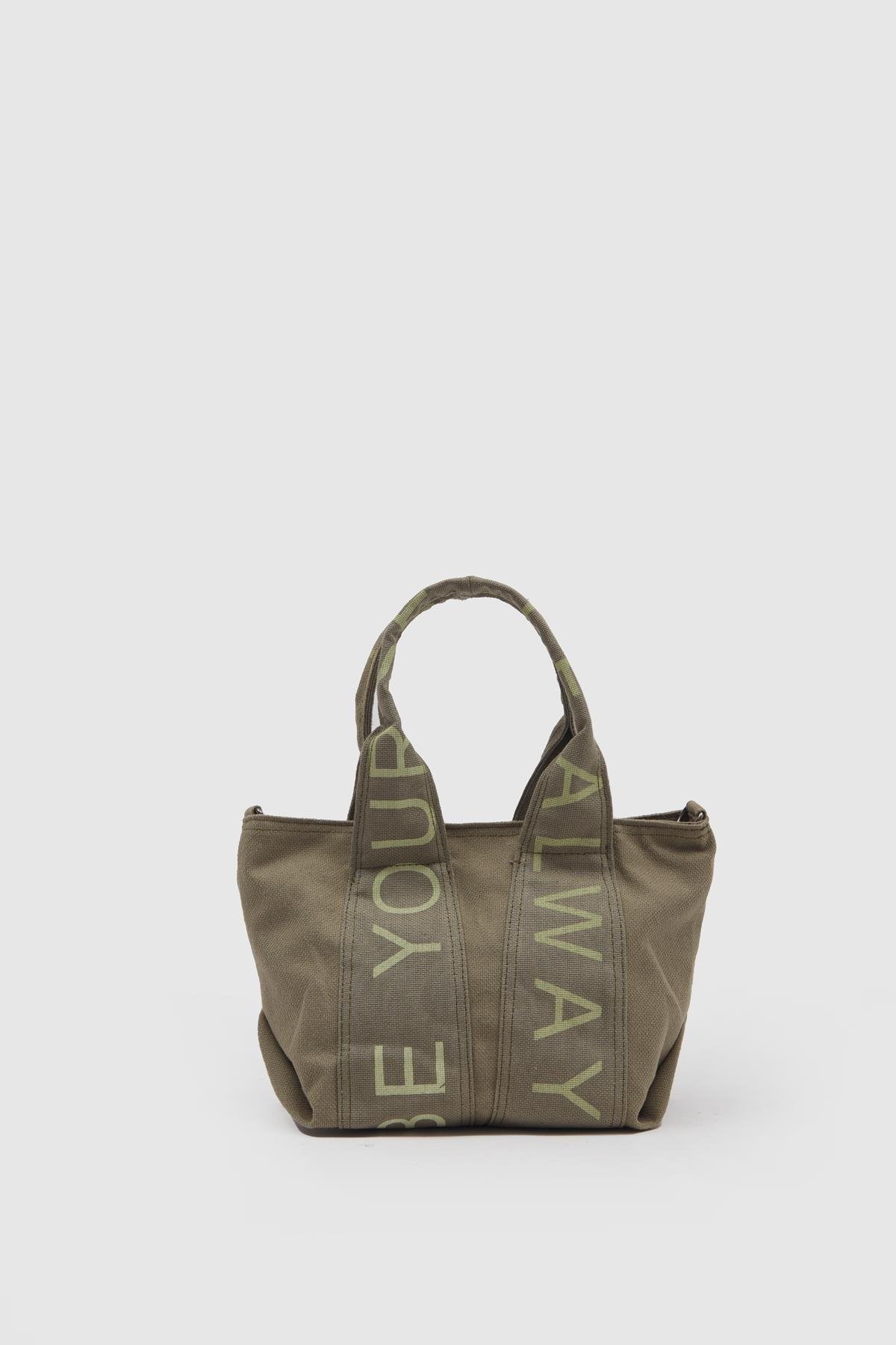 Kanvas Kumaş Çapraz Çanta Kadın Yazılı Haki