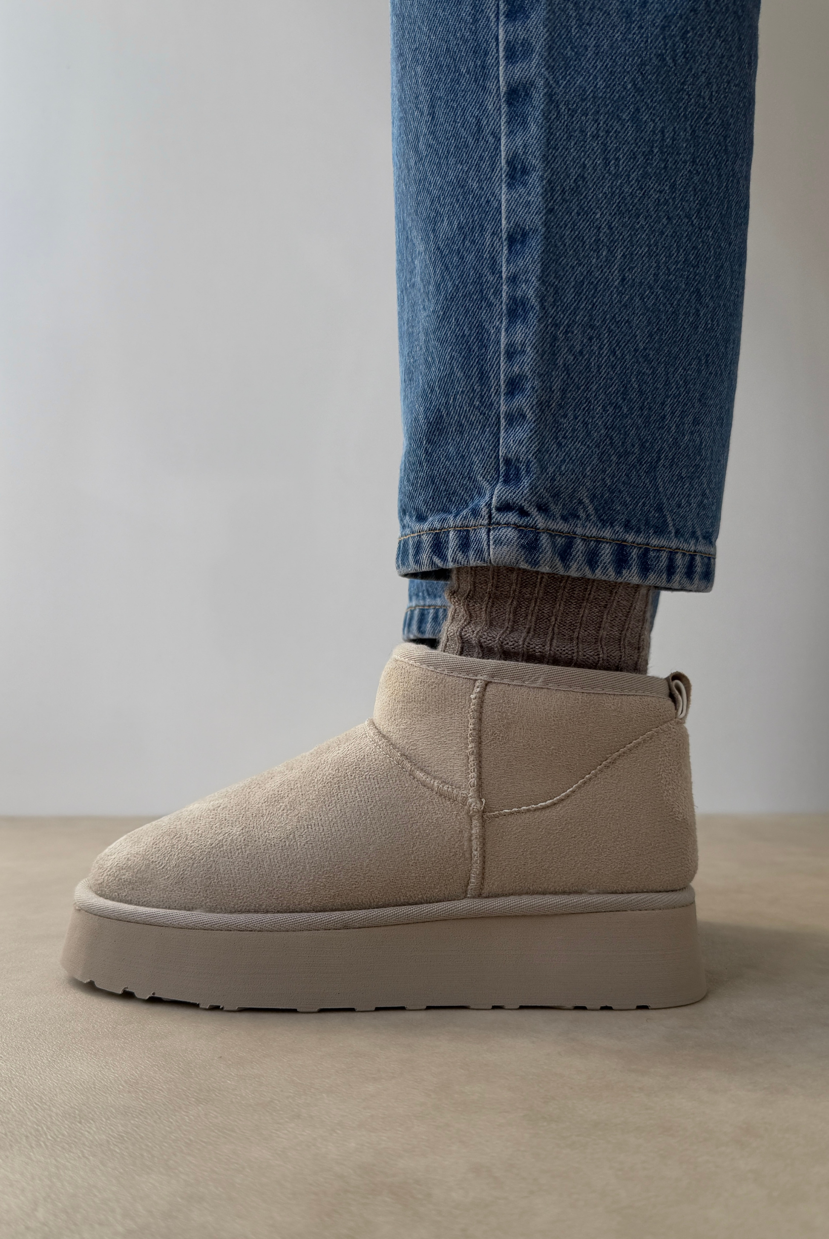 Mini İçi Kürklü Kalın Tabanlı BEJ