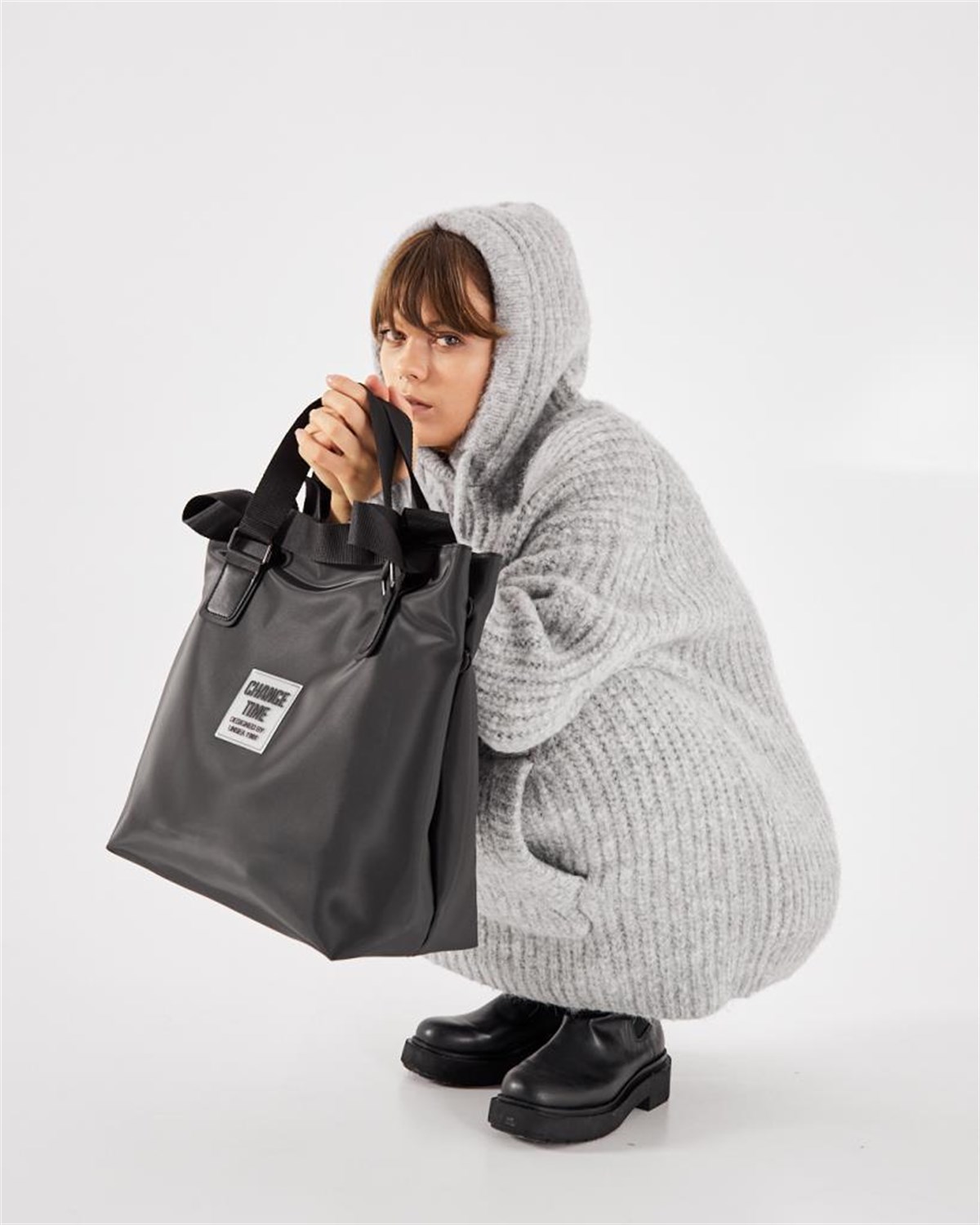 Patlı Kadın Omuz Çantası SİYAH