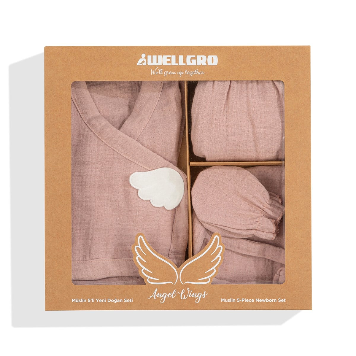 Angel Wings  Müslin 5li Yeni Doğan Seti-Pembe