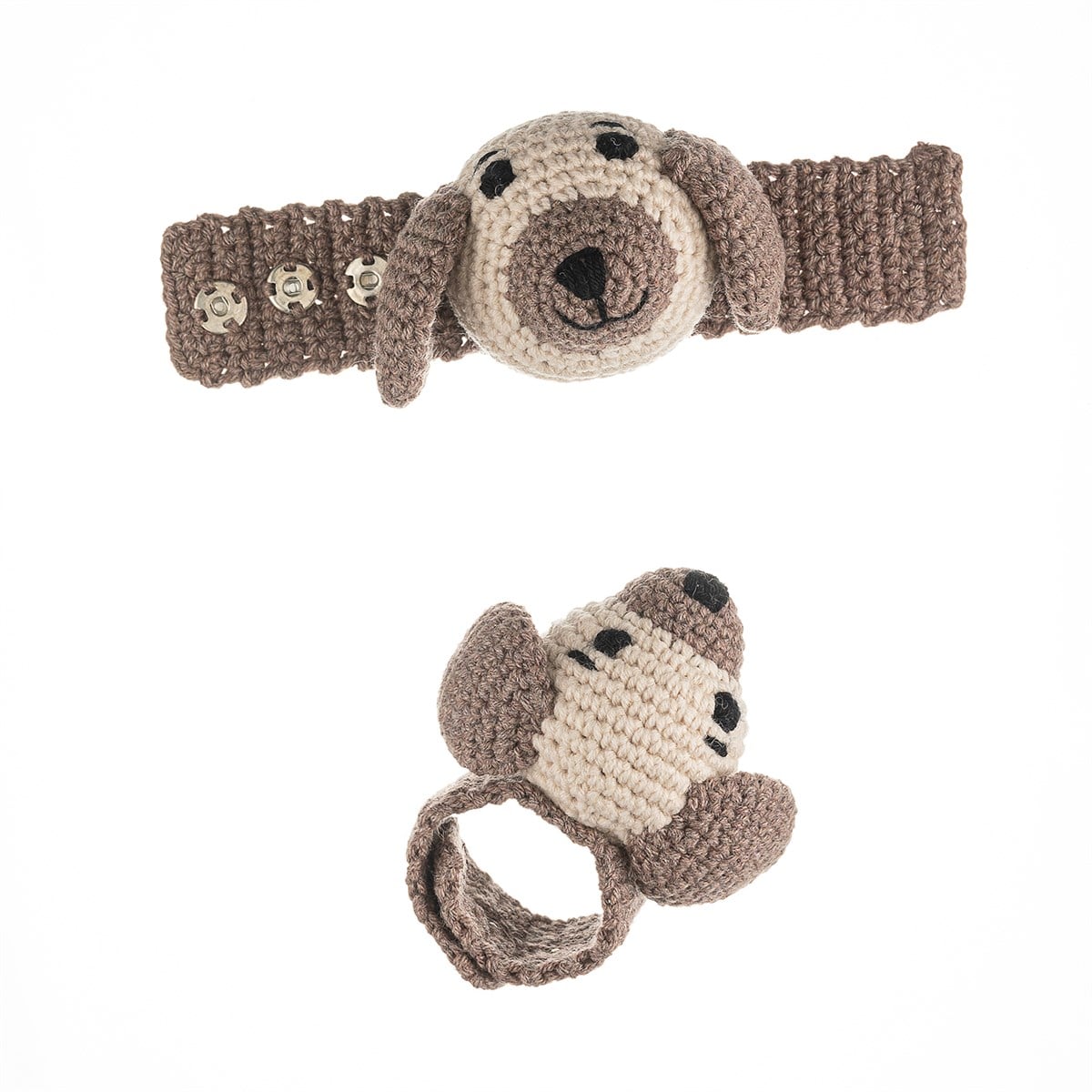 Cuddly Amigurumi Köpekcik Bilek Çıngırağı-Kahve