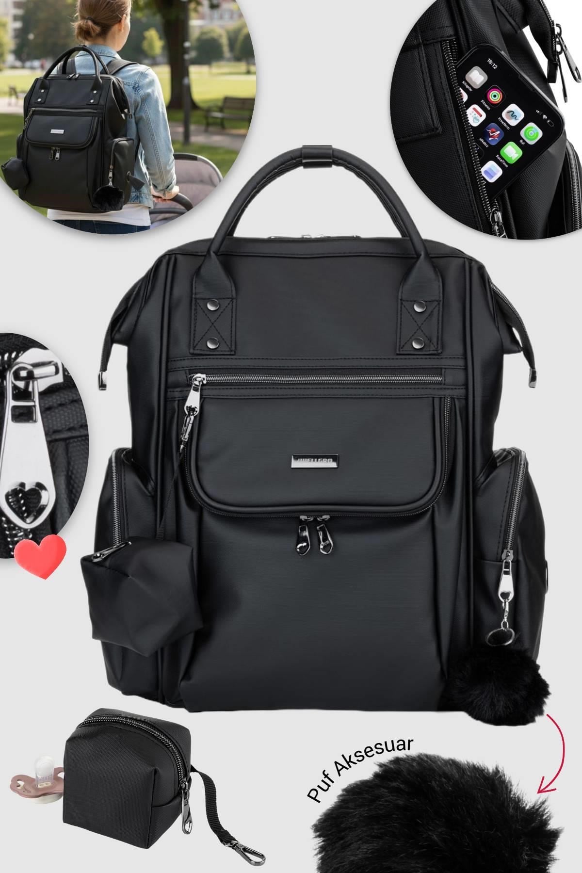 Welgro Luxella Anne Bebek Bakım Çantası, Alt Açmalı, Emzik Çantalı, Siyah