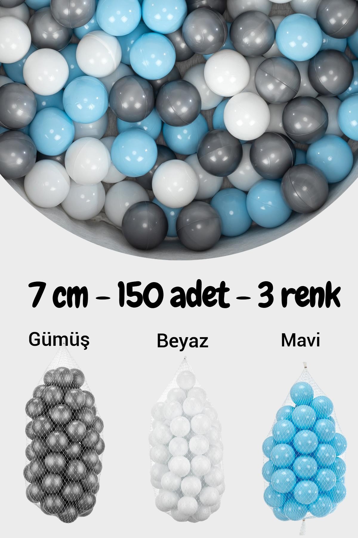 Wellgro 7 Cm Top Havuzu Topu 150 Adet Gümüş, Mavi. Beyaz