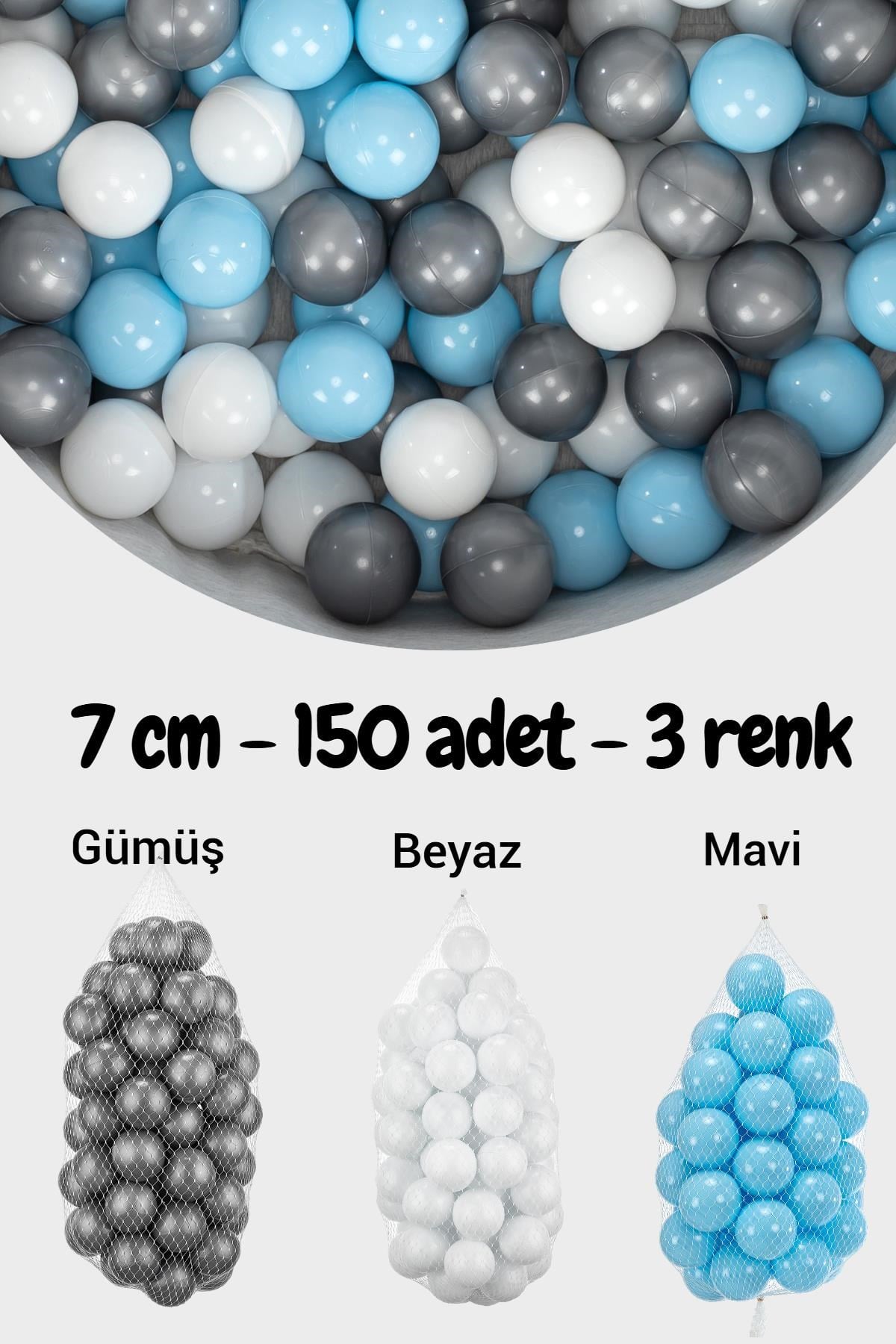 Wellgro 7 Cm Top Havuzu Topu 150 Adet Gümüş, Mavi. Beyaz