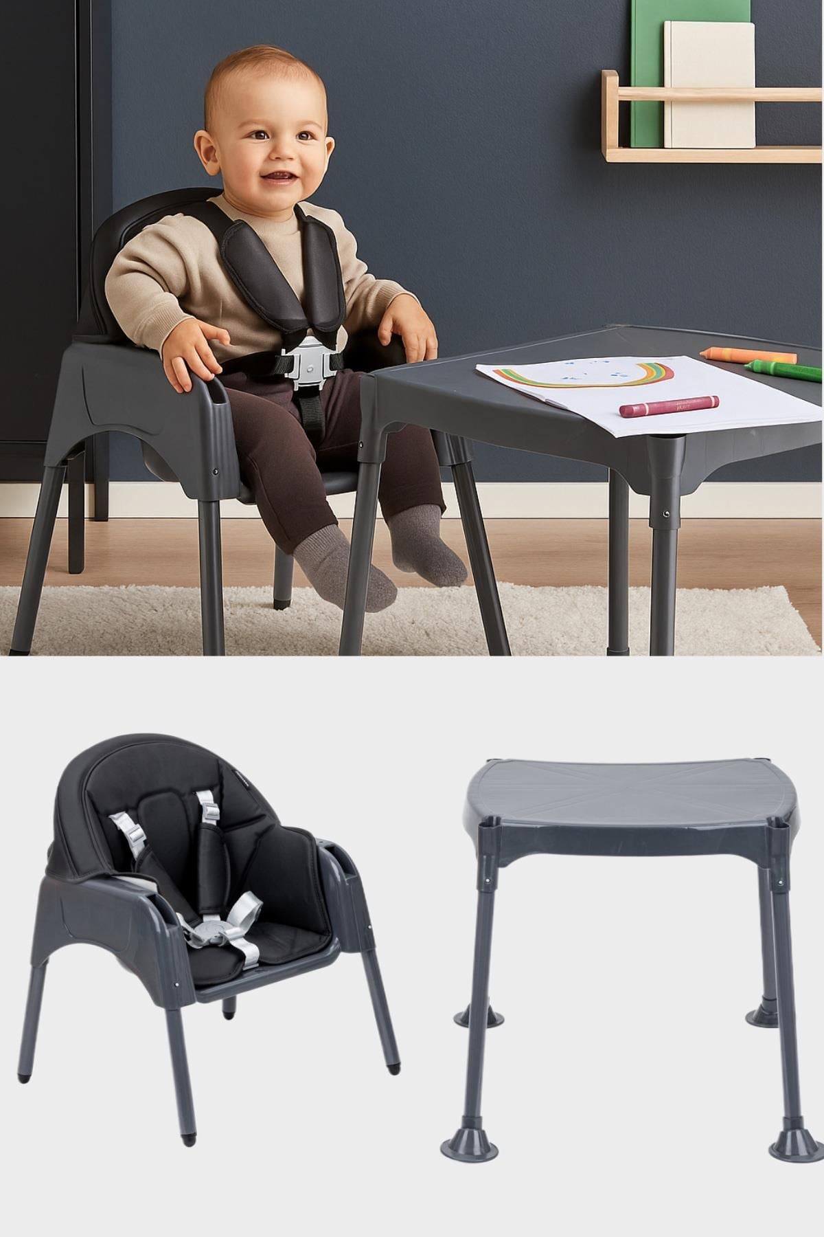 Wellgro Growup Çalışma Masalı Mama Sandalyesi, Siyah