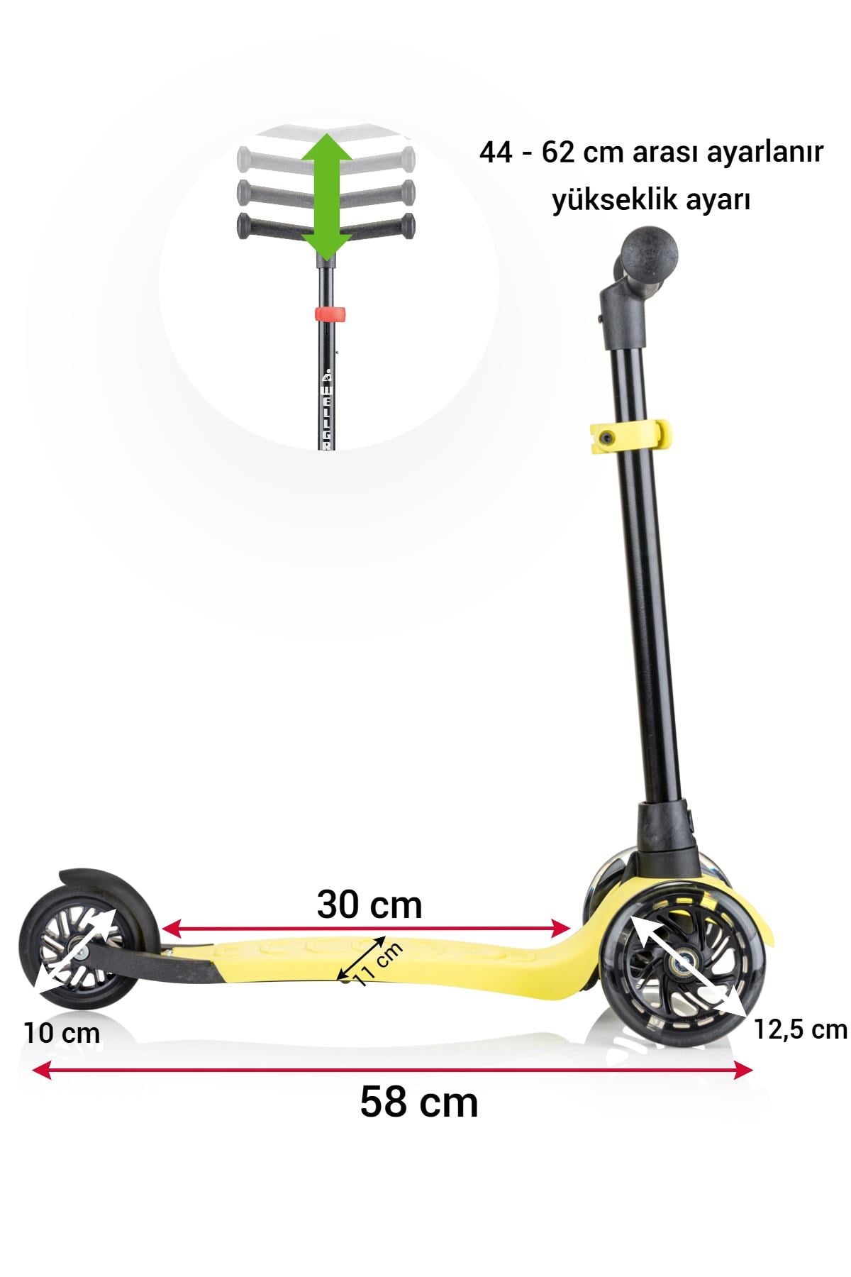 Wellgro Işıklı Scooter, Ayarlanabilir yükseklik, Ön Tekerleri Işıklı, Sarı