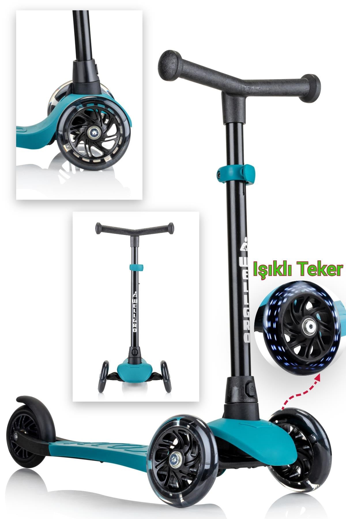Wellgro Işıklı Scooter, Ayarlanabilir yükseklik, Ön Tekerleri Işıklı, Yeşil