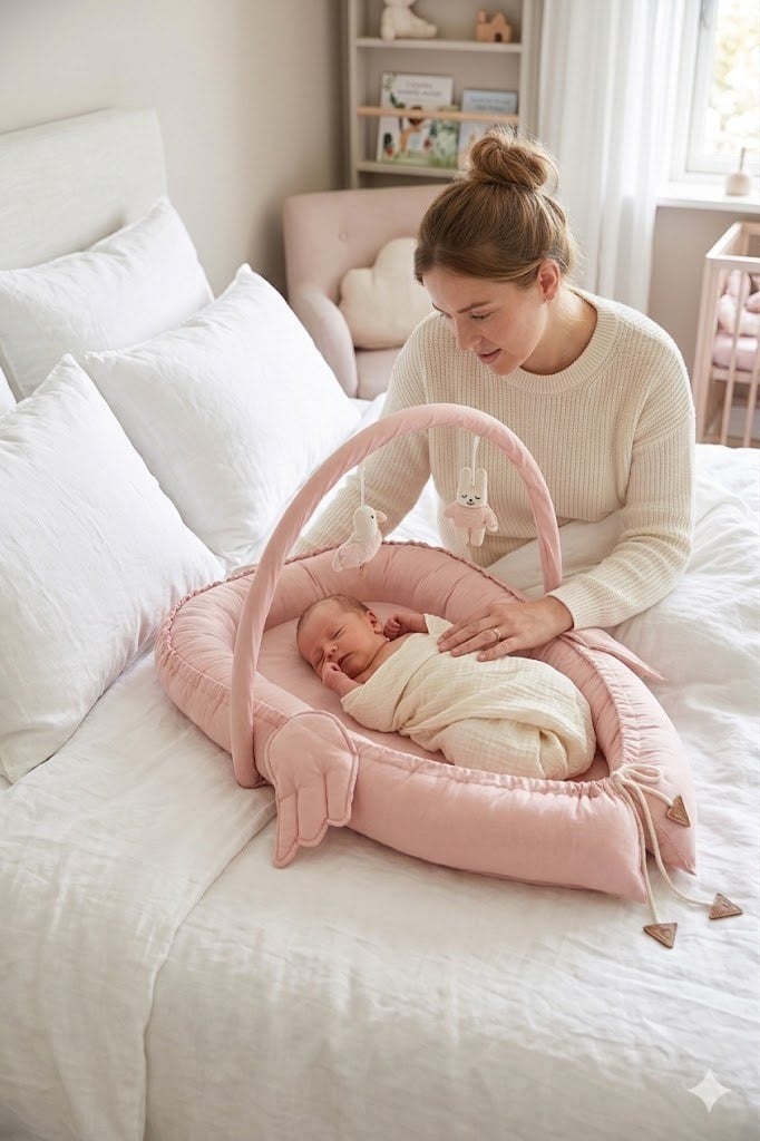 Wellgro Melek Kanatlı Anne Yanı Bebek Yatağı Babynest-Pembe ,İlk Yatağım, Oyuncak Barlı Bebek Yuvası