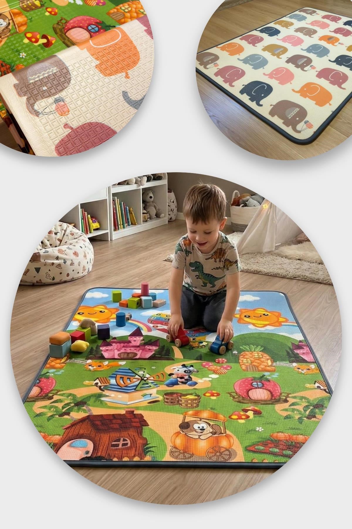 Wellgro Oyun Matı, 140x100x1 cm Çift Taraflı Rulo Oyun Halısı 