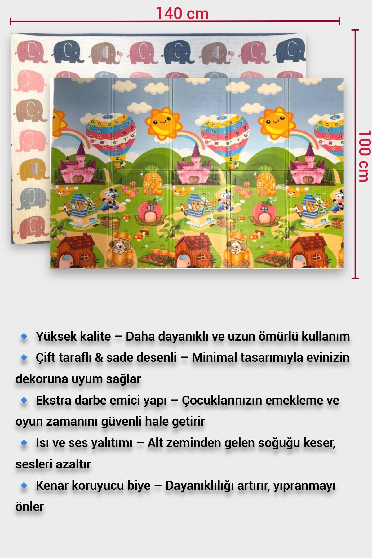 Wellgro Oyun Matı, 140x100x1 cm Çift Taraflı Rulo Oyun Halısı 