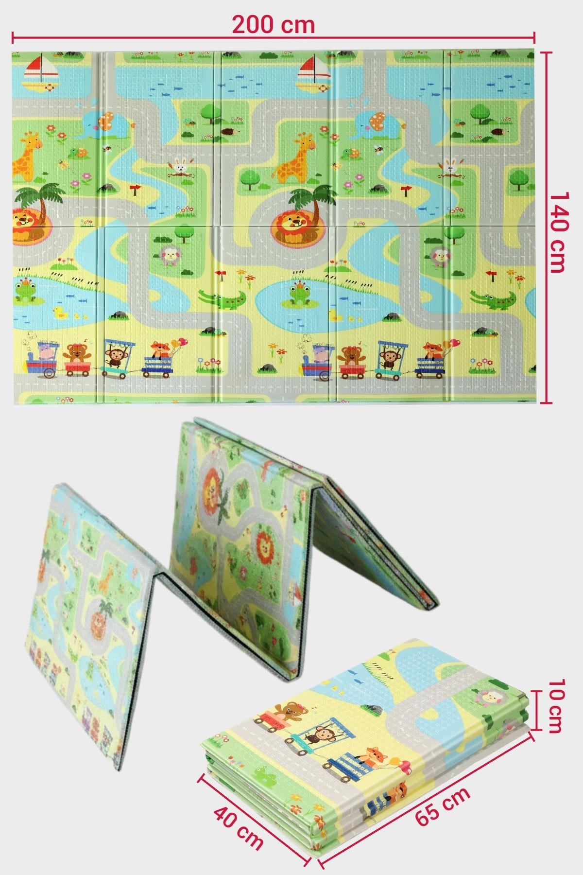 Wellgro Oyun Matı, 200x130x1 cm Çift Taraflı Katlanır Oyun Halısı 