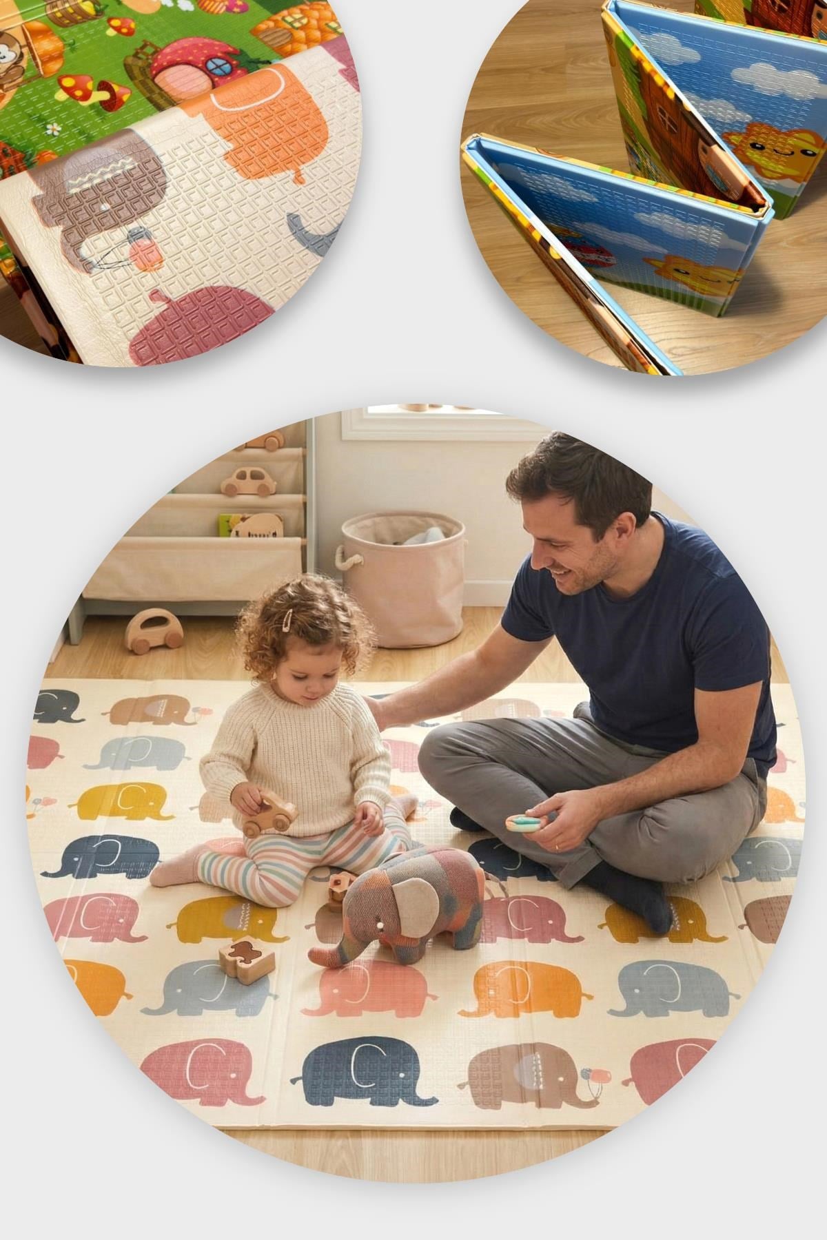 Wellgro Oyun Matı, 200x130x1 cm Çift Taraflı Katlanır Oyun Halısı 