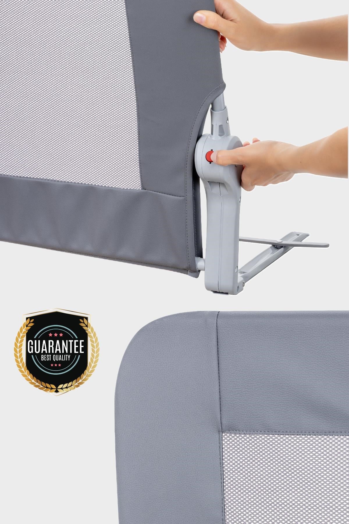 Wellgro Premium 120x65 cm Deri Kılıflı Yatak Bariyeri, Katlanır Yatak Korkuluğu, Gri