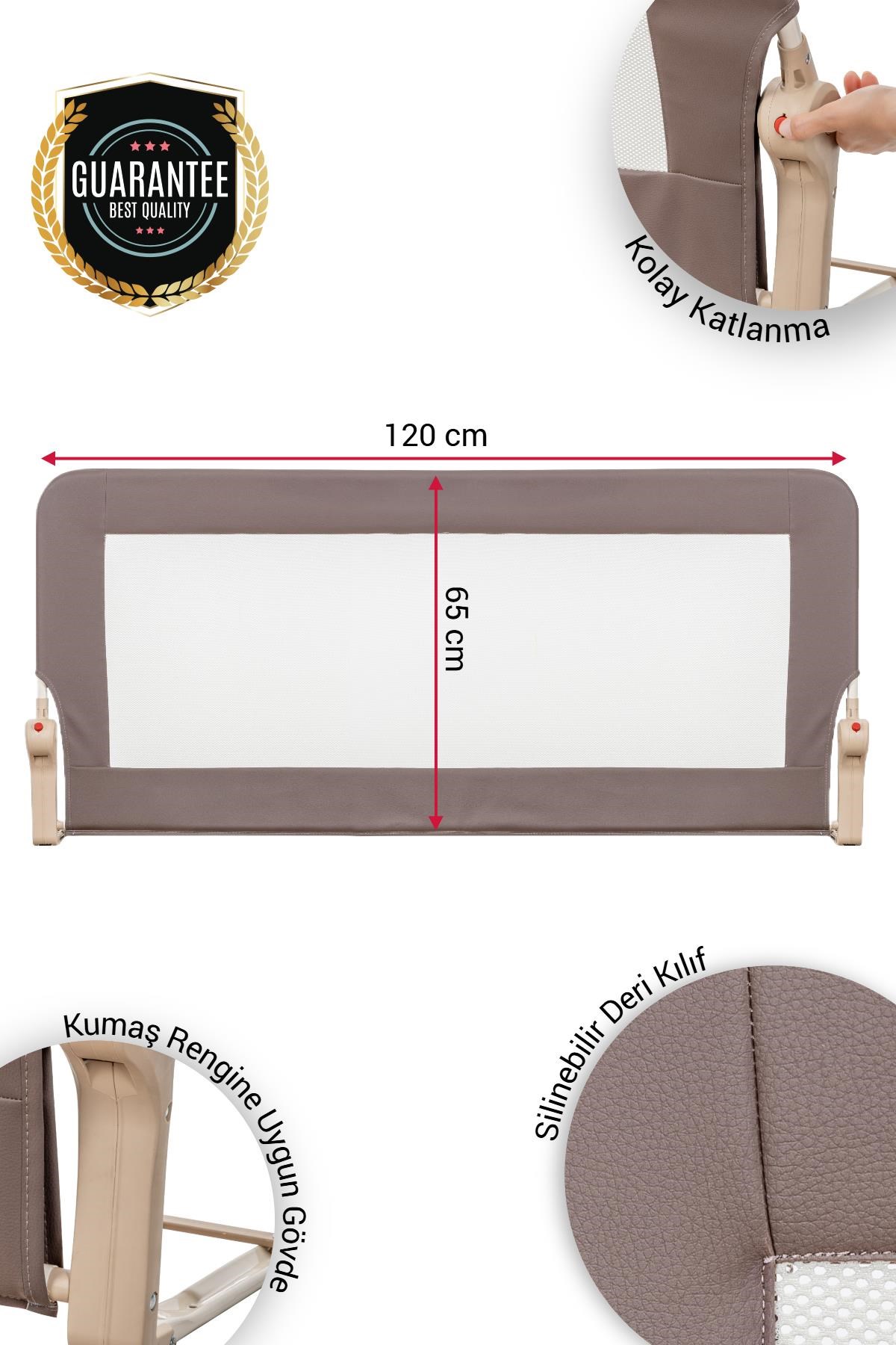 Wellgro Premium 120x65 cm Deri Kılıflı Yatak Bariyeri, Katlanır Yatak Korkuluğu, Kahve