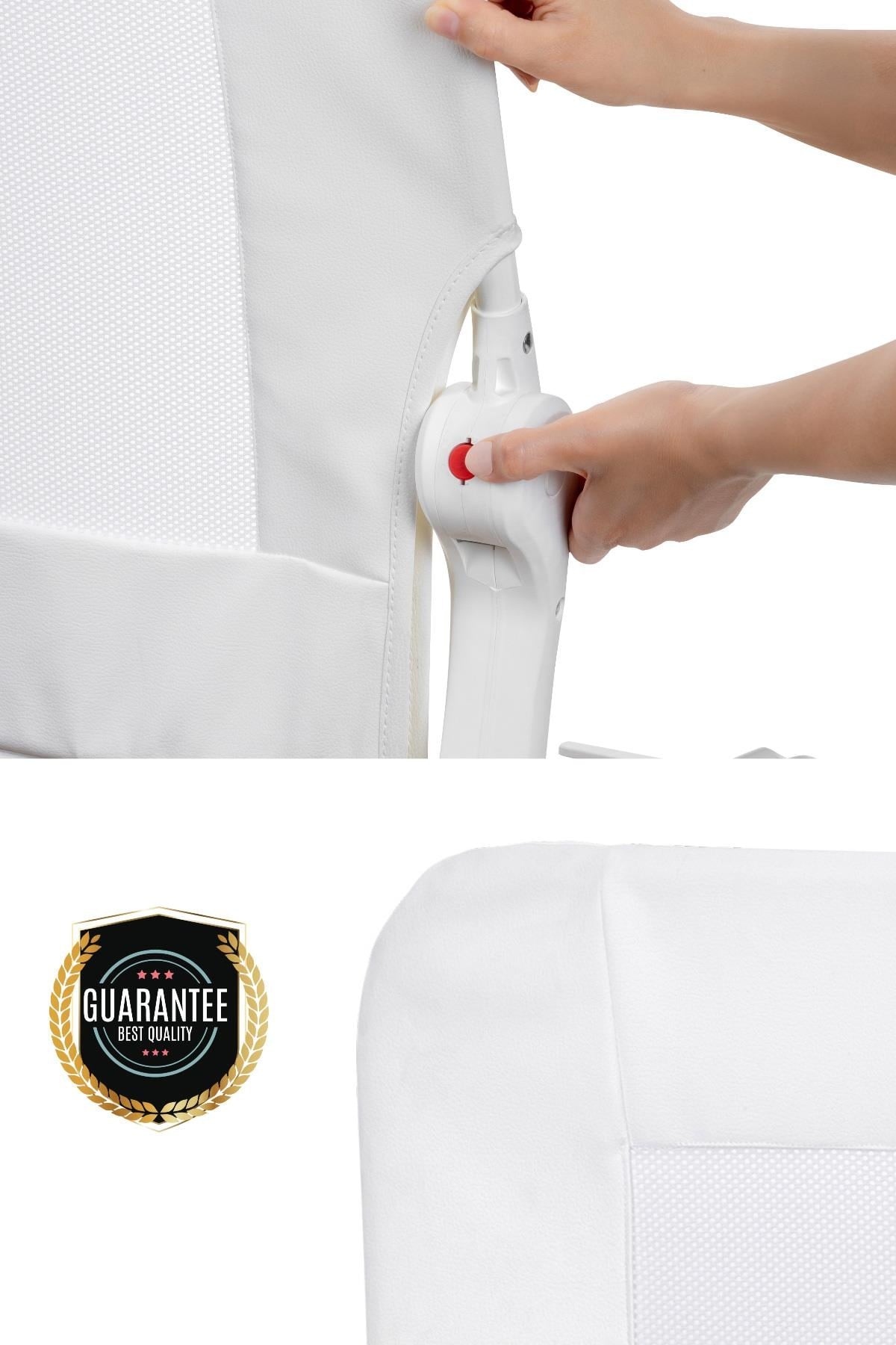 Wellgro Premium 150x65 cm Deri Kılıflı Yatak Bariyeri, Katlanır Yatak Korkuluğu, Beyaz