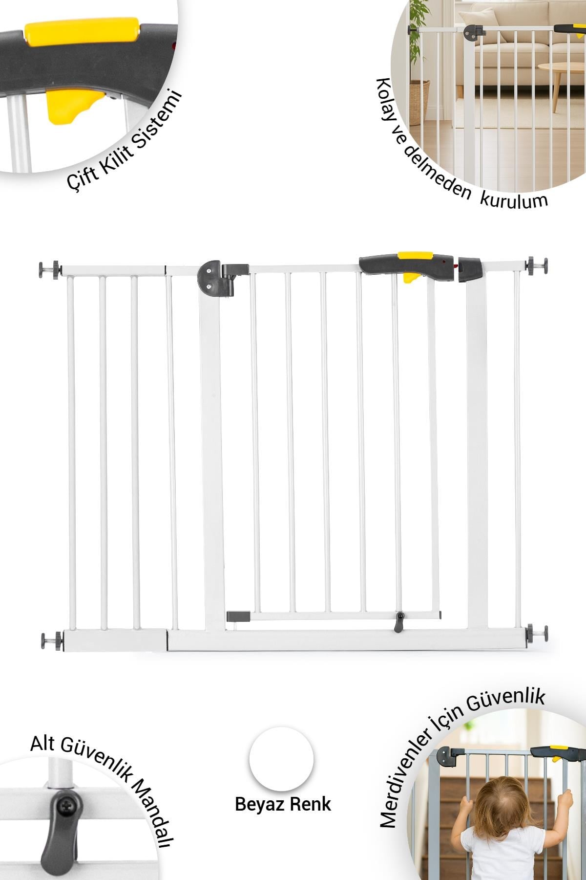 Wellgro Pro 95-100 cm Çocuk Güvenlik Kapısı, Merdiven Kapısı ve Korkuluk, Beyaz