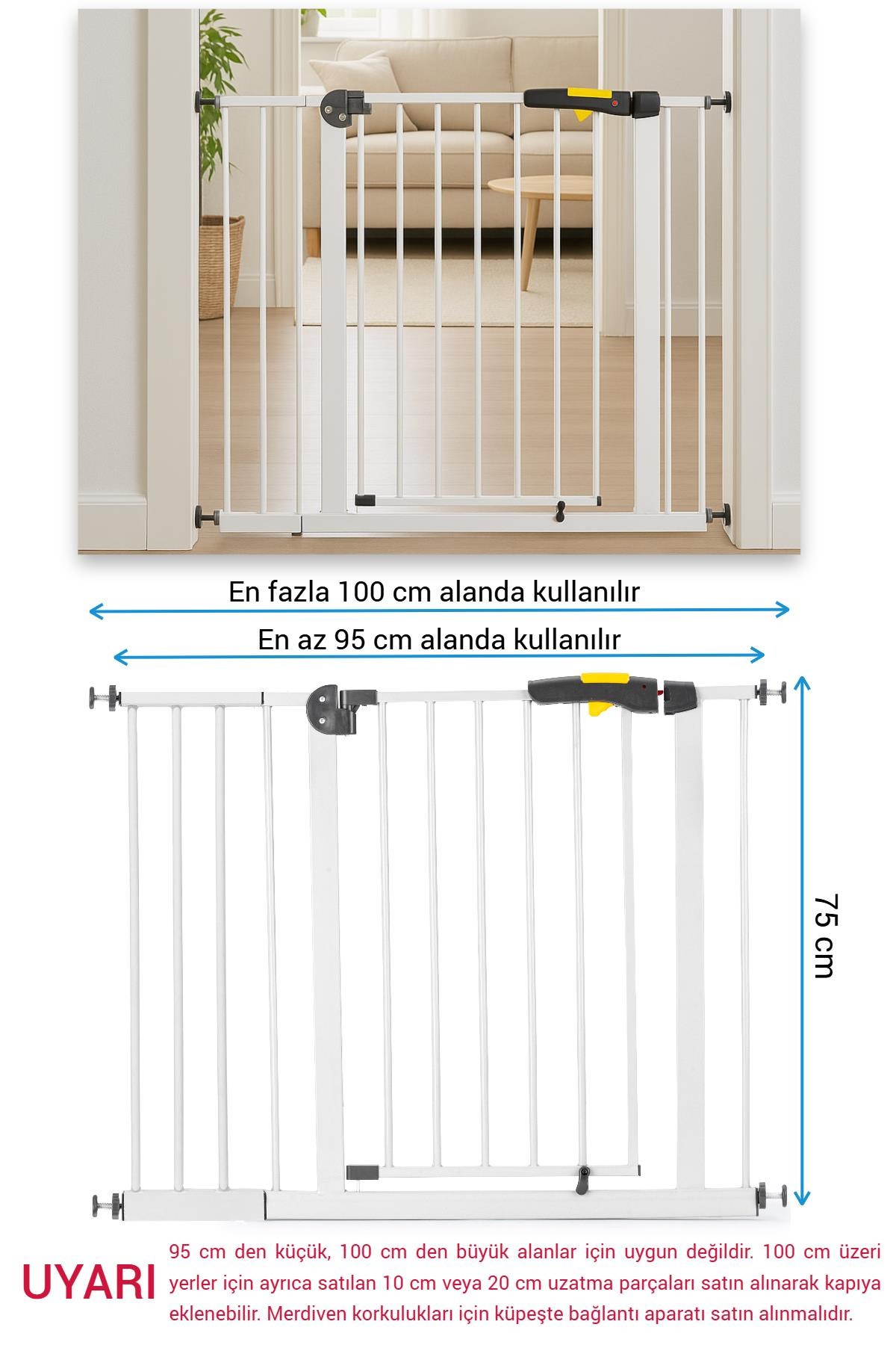 Wellgro Pro 95-100 cm Çocuk Güvenlik Kapısı, Merdiven Kapısı ve Korkuluk, Beyaz