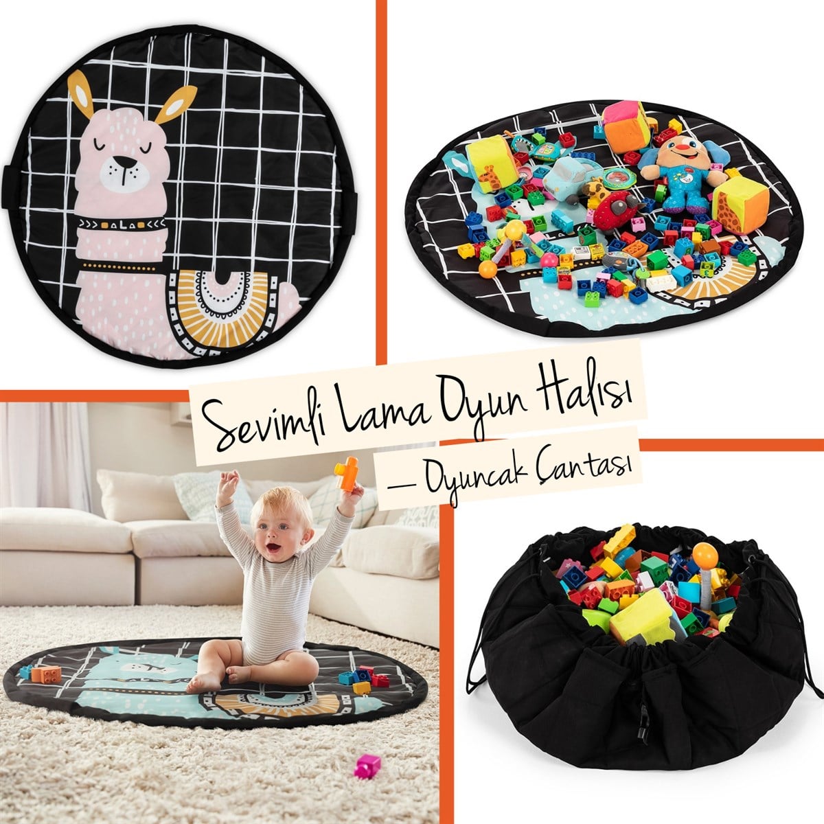 Wellgro Sevimli Lama Oyun Halı & Çanta-Pembe