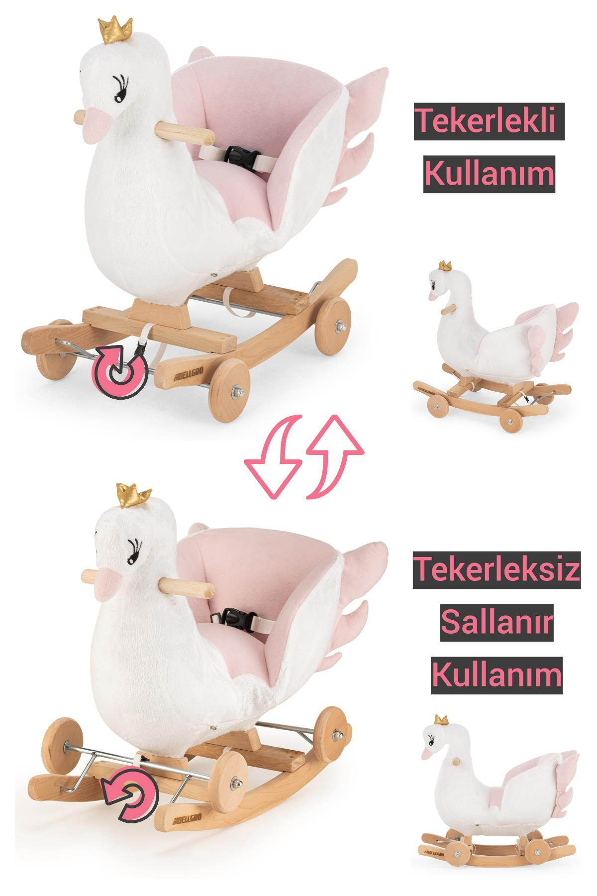 Wellgro Tekerlekli ve Sallanan Ahşap Kuğu