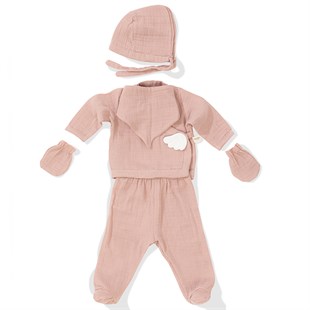 Angel Wings Muslin 5-Piece Newborn Set-Pink