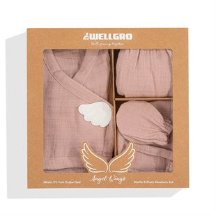 Angel Wings Muslin 5-Piece Newborn Set-Pink