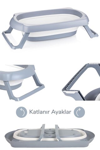 Wellgro 4 Parça Bebek Banyo Küvet Seti, Bebek Banyo Küveti, Katlanır Küvet 50 LT 