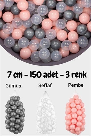 Wellgro 7 Cm Top Havuzu Topu 150 Adet Pembe, Şeffaf, Gümüş