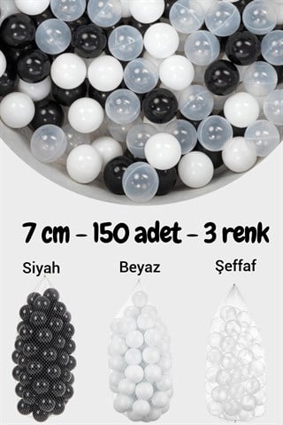 Wellgro 7 Cm Top Havuzu Topu 150 Adet Siyah, Şeffaf, Beyaz