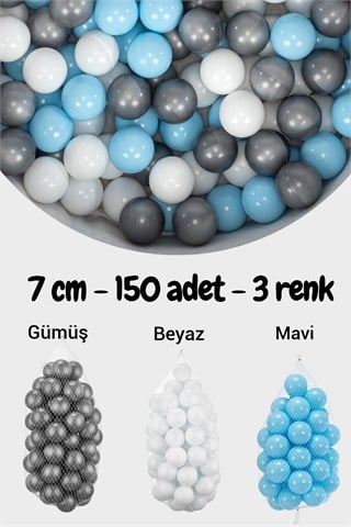 Wellgro 7 Cm Top Havuzu Topu 150 Adet Gümüş, Mavi. Beyaz