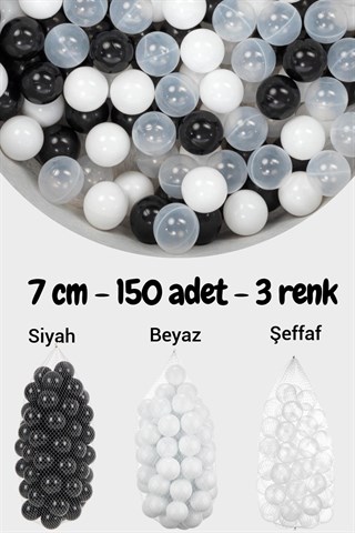 Wellgro 7 Cm Top Havuzu Topu 150 Adet Siyah, Şeffaf, Beyaz