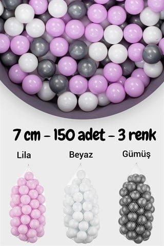 Wellgro 7 Cm Top Havuzu Topu 150 Adet Lila, Beyaz, Gümüş