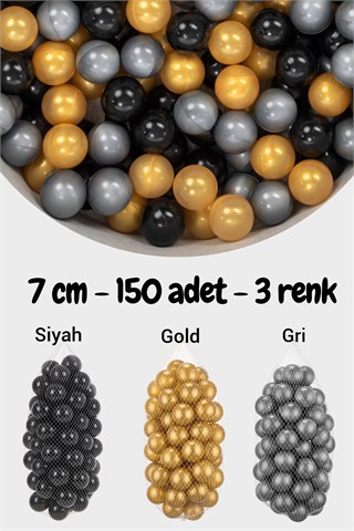 Wellgro 7 Cm Top Havuzu Topu 150 Adet Gold, Gümüş, Siyah