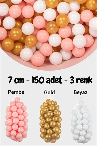 Wellgro 7 Cm Top Havuzu Topu 150 Adet Gold, Beyaz, Pembe