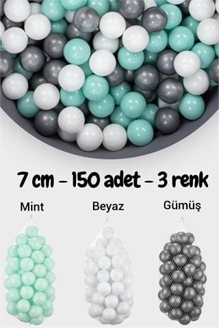 Wellgro 7 Cm Top Havuzu Topu 150 Adet Mint, Beyaz, Gümüş
