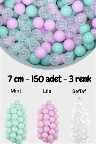 Wellgro 7 Cm Top Havuzu Topu 150 Adet Mint, Şeffaf, Lila