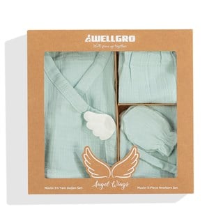 Wellgro Angel Wings Hastane Çıkışı Müslin 5li Yeni Doğan Seti-Mint